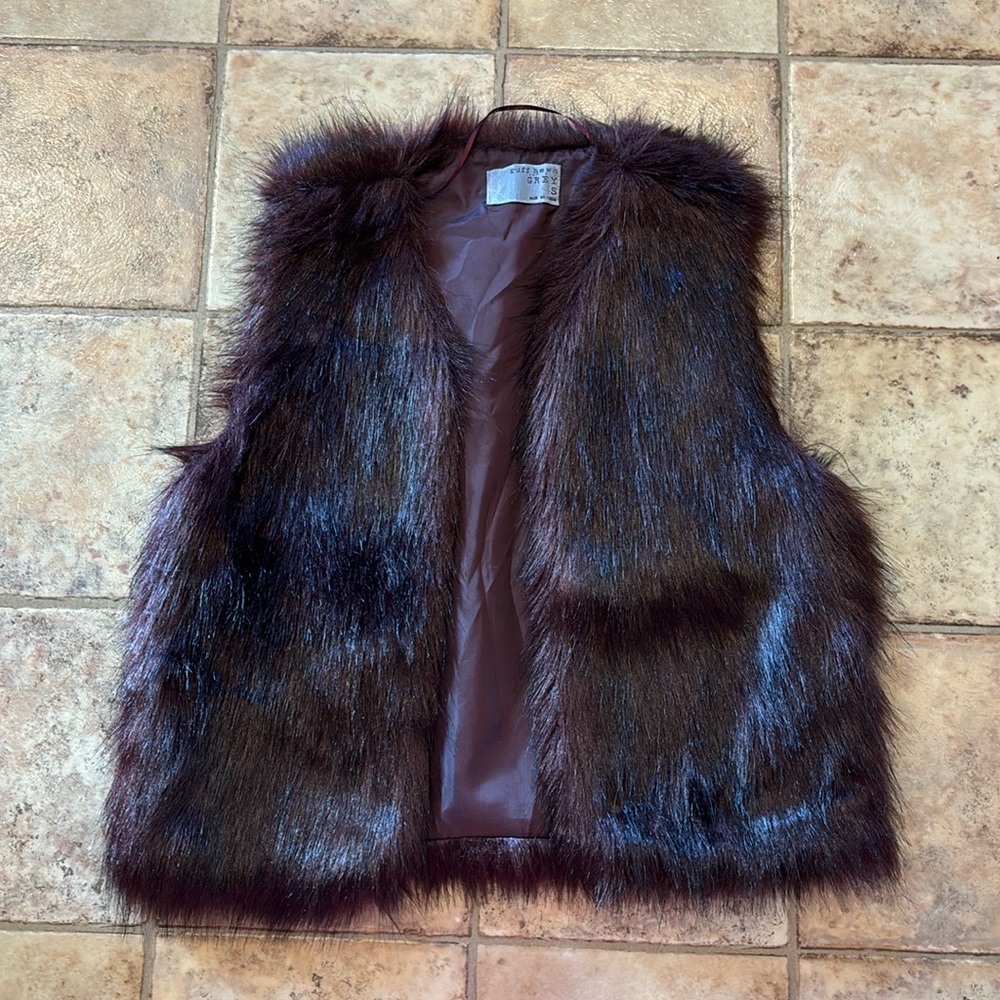 Burgundy faux fur vest